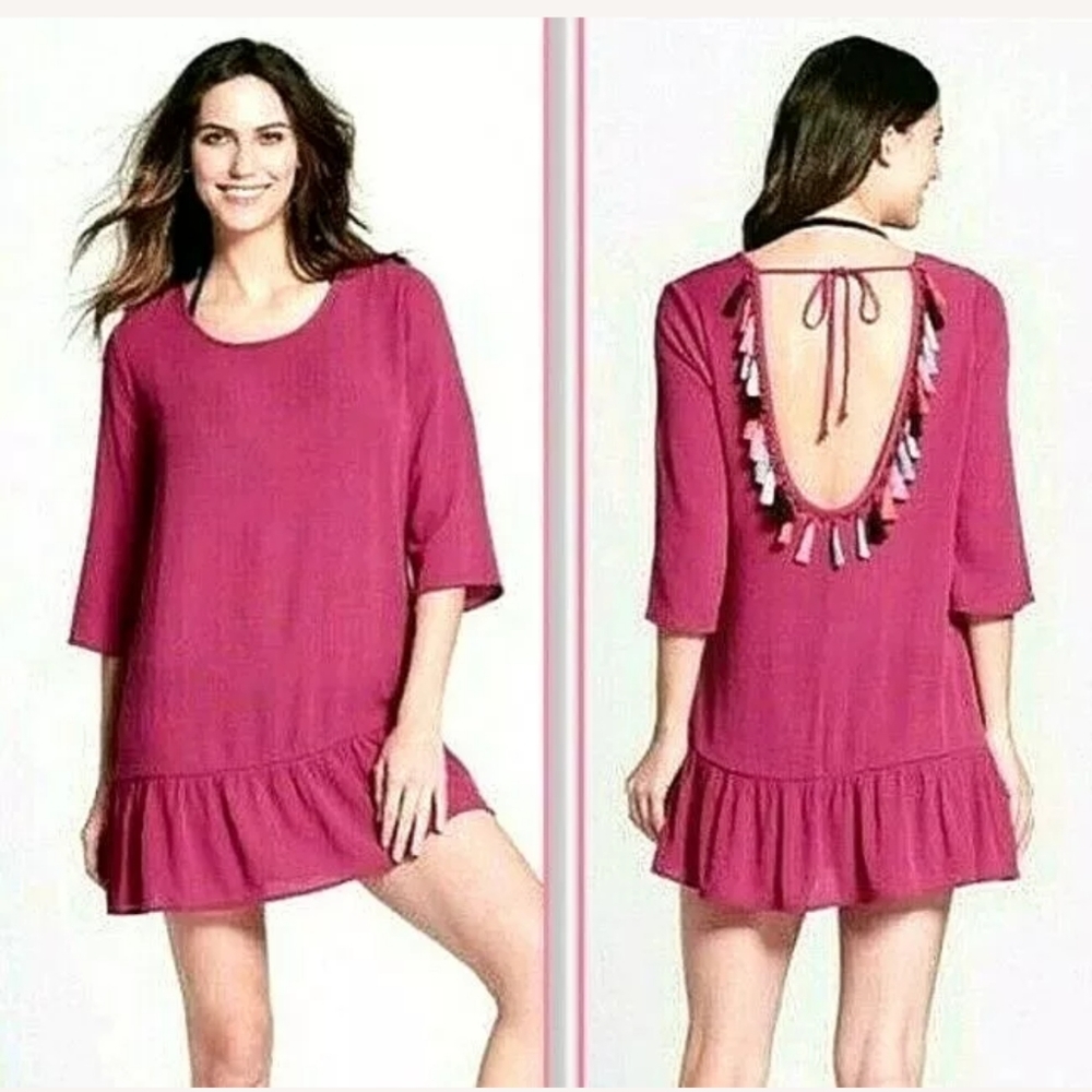 Xhilaration Scoop Back Tassel Trim Swim Cover Pink